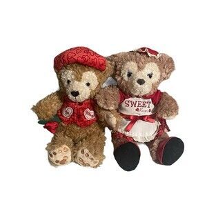 Disney Duffy Bear Plush Valentines Set Of 2 Red Doll Holiday Exclusive Toy
